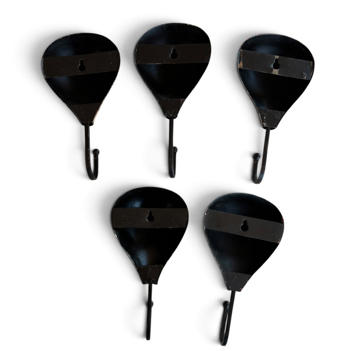 Set of 5 Vintage Hot Air Balloon Wall Hooks — Numbered 1–5, Hand-Painted Tole Tin