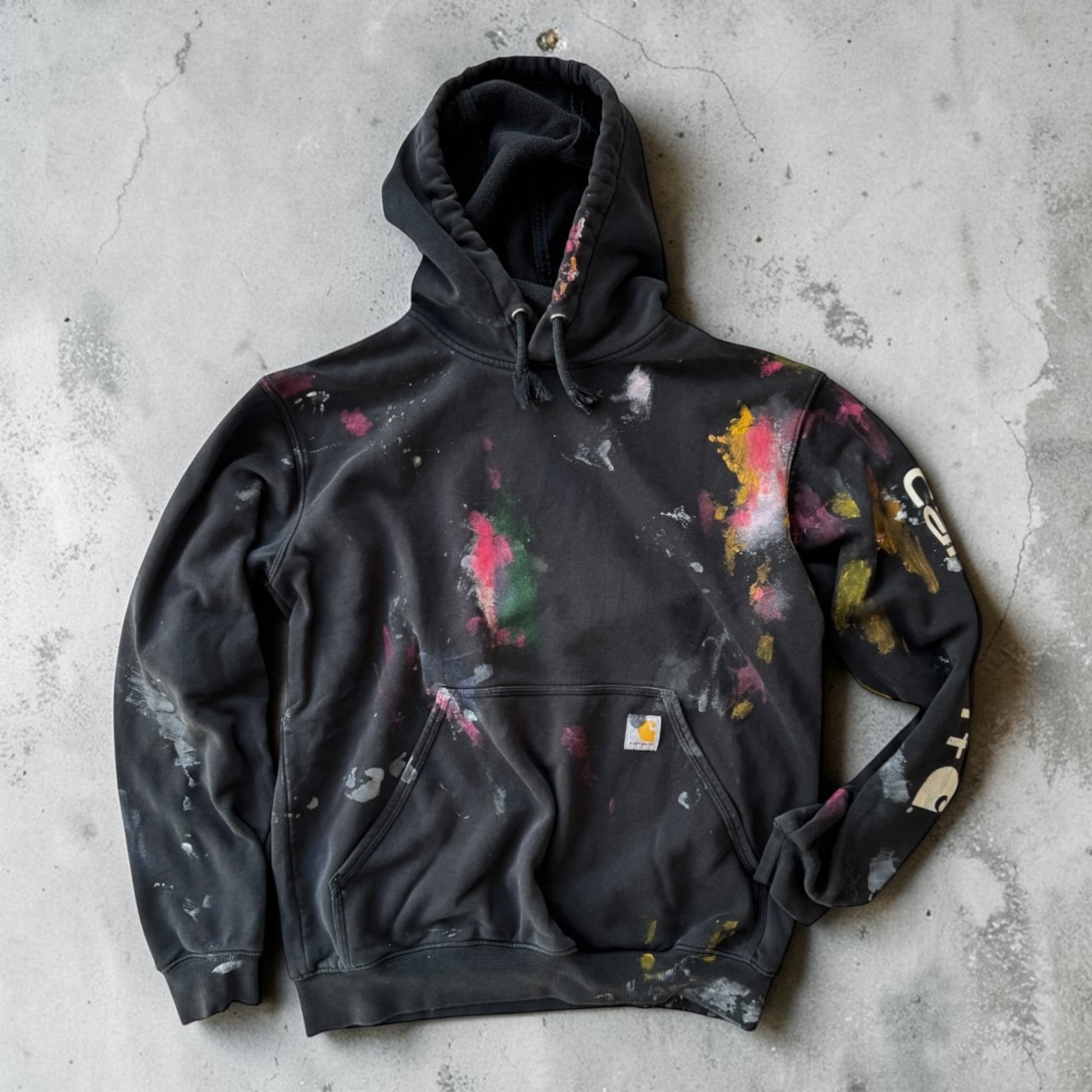 Custom paint-splattered black Gildan tee