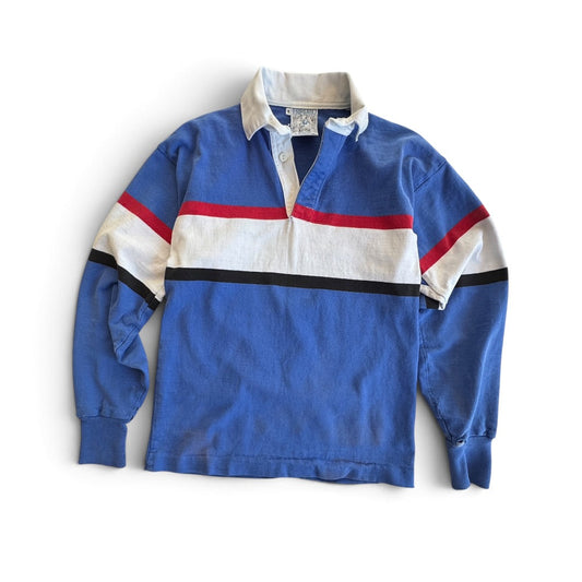 Lands' End 90s Rugby Polo Shirt, Blue Red White Stripe, Made USA