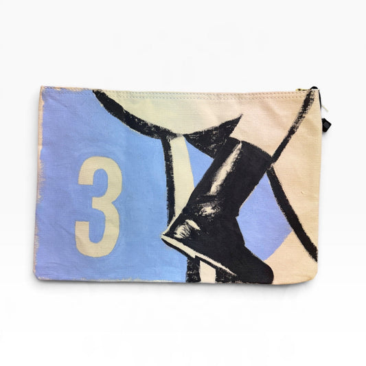 Hand-painted jockey silk portfolio, number 3 in Prussian blue